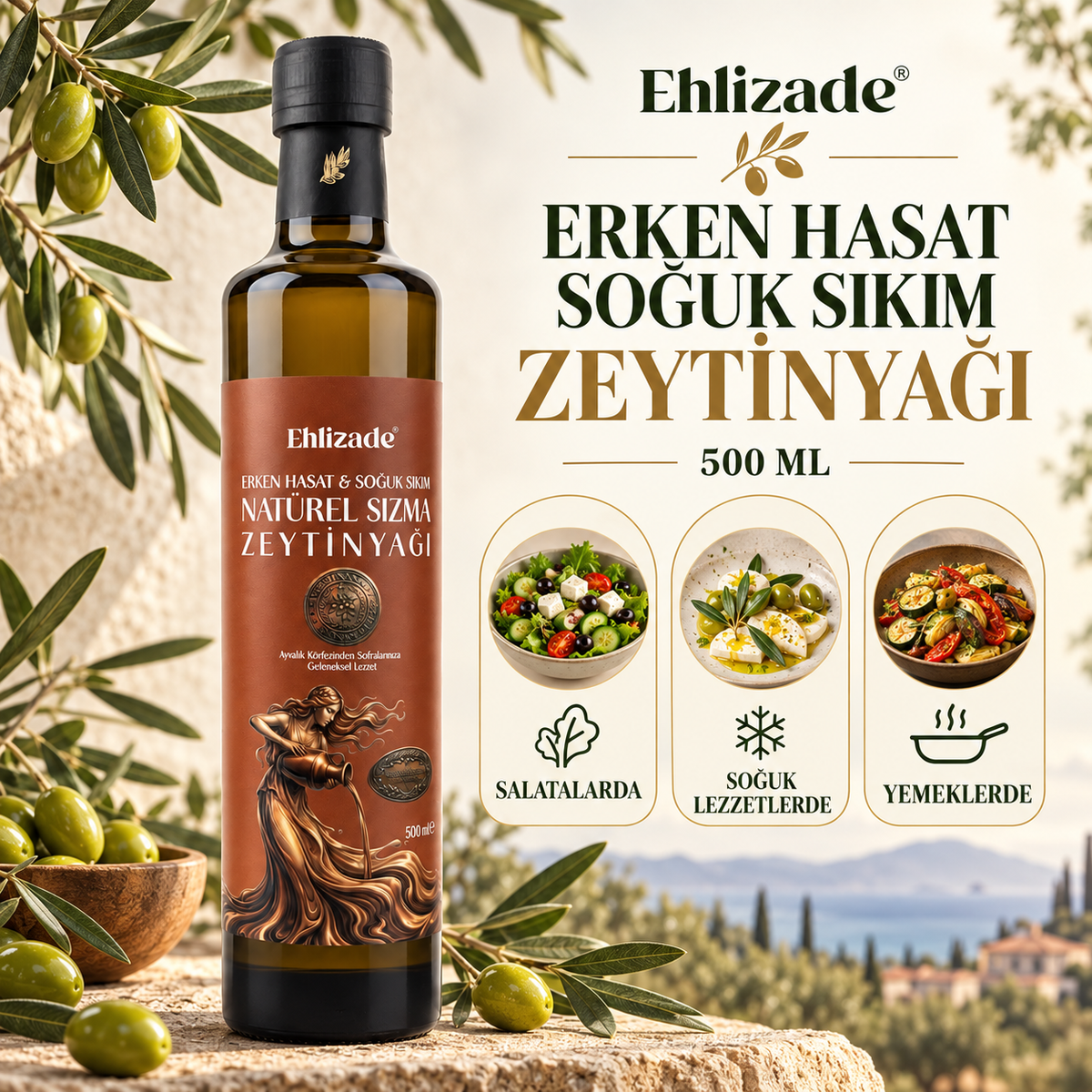 Erken Hasat & Soğuk Sıkım Natürel Sızma Zeytinyağı 500 ML