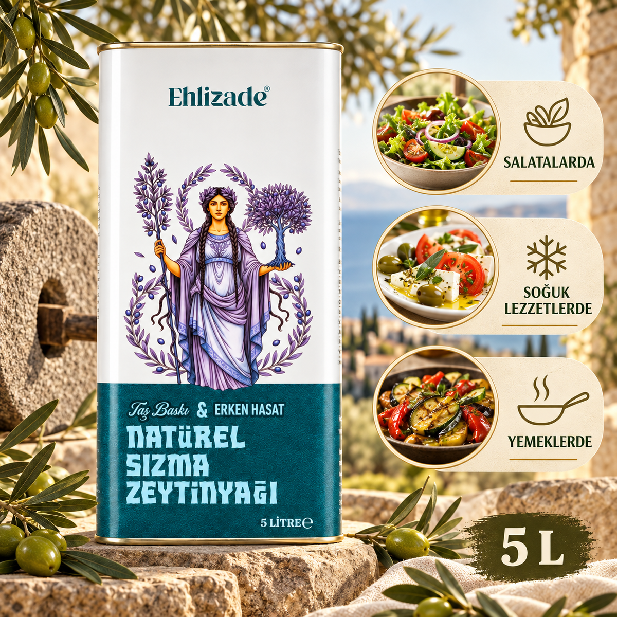 Taş Baskı & Erken Hasat Natürel Sızma Zeytinyağı 5 LT