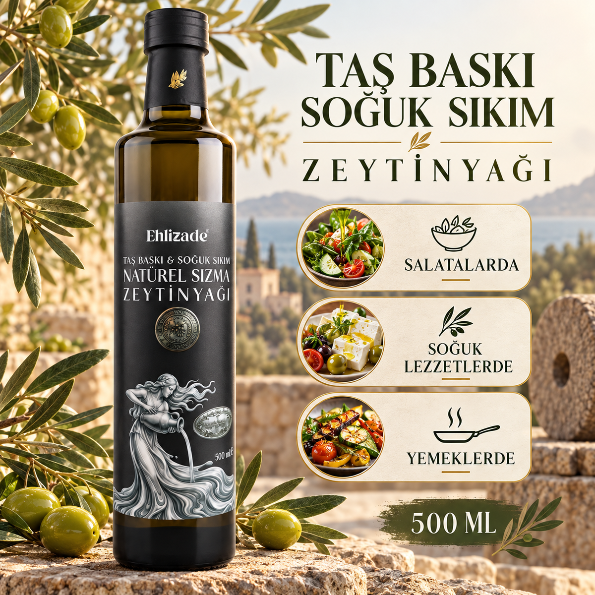 Taş Baskı & Erken Hasat Natürel Sızma Zeytinyağı 500 ML
